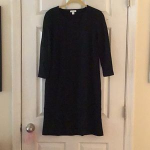 J. Jill Black Ponte Knit Seamed Front Long Sleeve Pockets Dress EUC XS